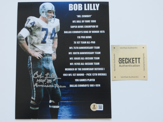 BOB LILLY COWBOYS SIGNED 8x10 PHOTO w/2 INSC TCU BAS COA