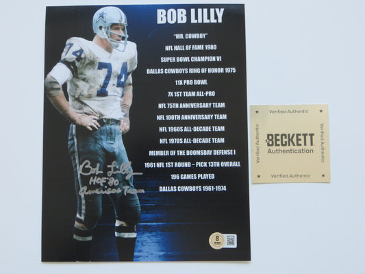 BOB LILLY COWBOYS SIGNED 8x10 PHOTO w/2 INSC TCU BAS COA