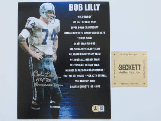 BOB LILLY COWBOYS SIGNED 8x10 PHOTO w/2 INSC TCU BAS COA