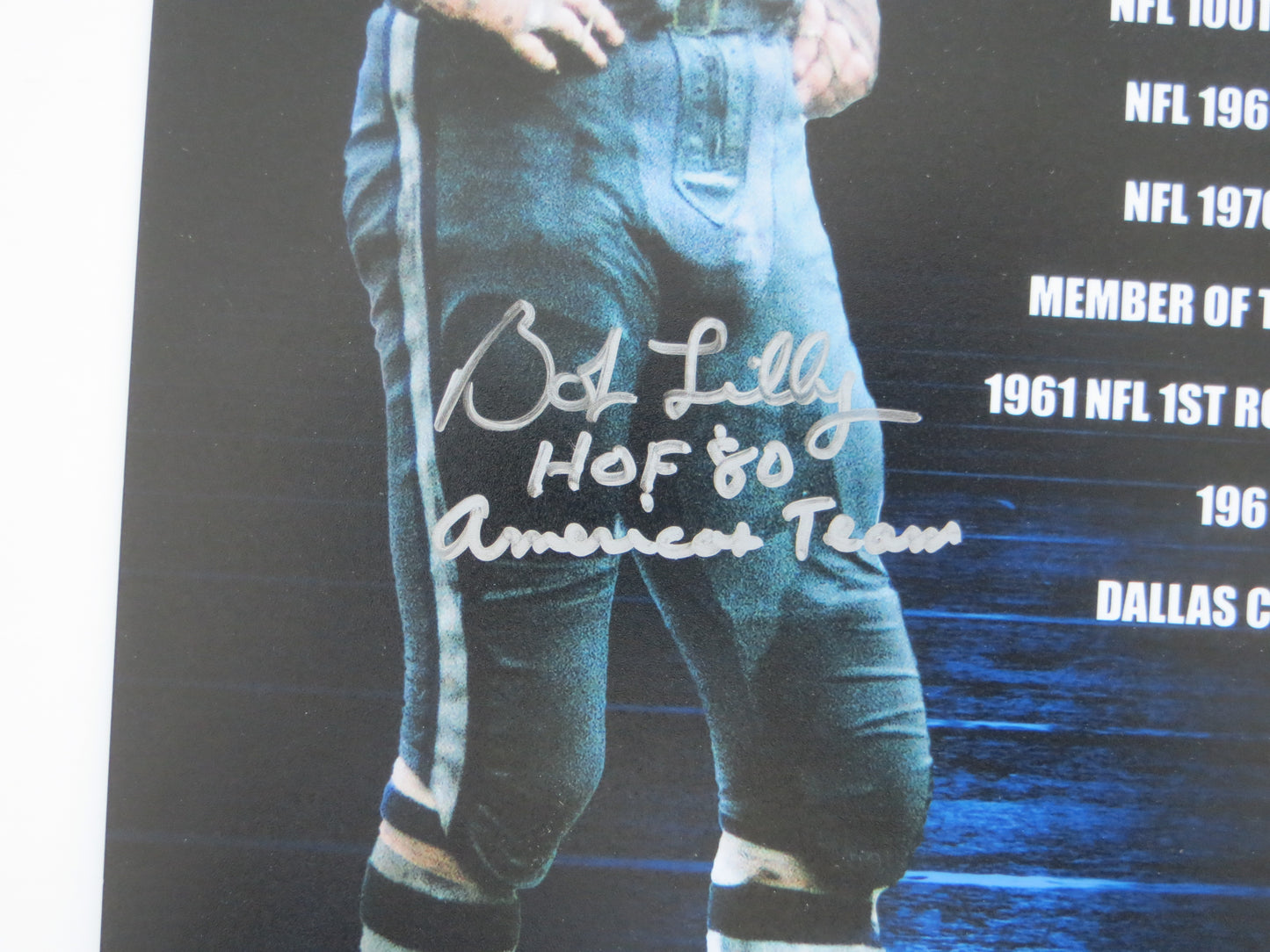 BOB LILLY COWBOYS SIGNED 8x10 PHOTO w/2 INSC TCU BAS COA