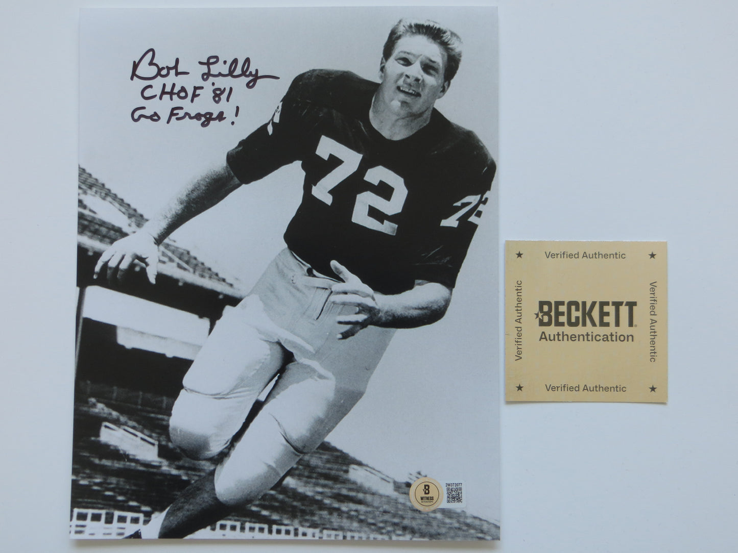 BOB LILLY TCU HORNED FROGS SIGNED 8x10 PHOTO w/INSC Cowboys BAS