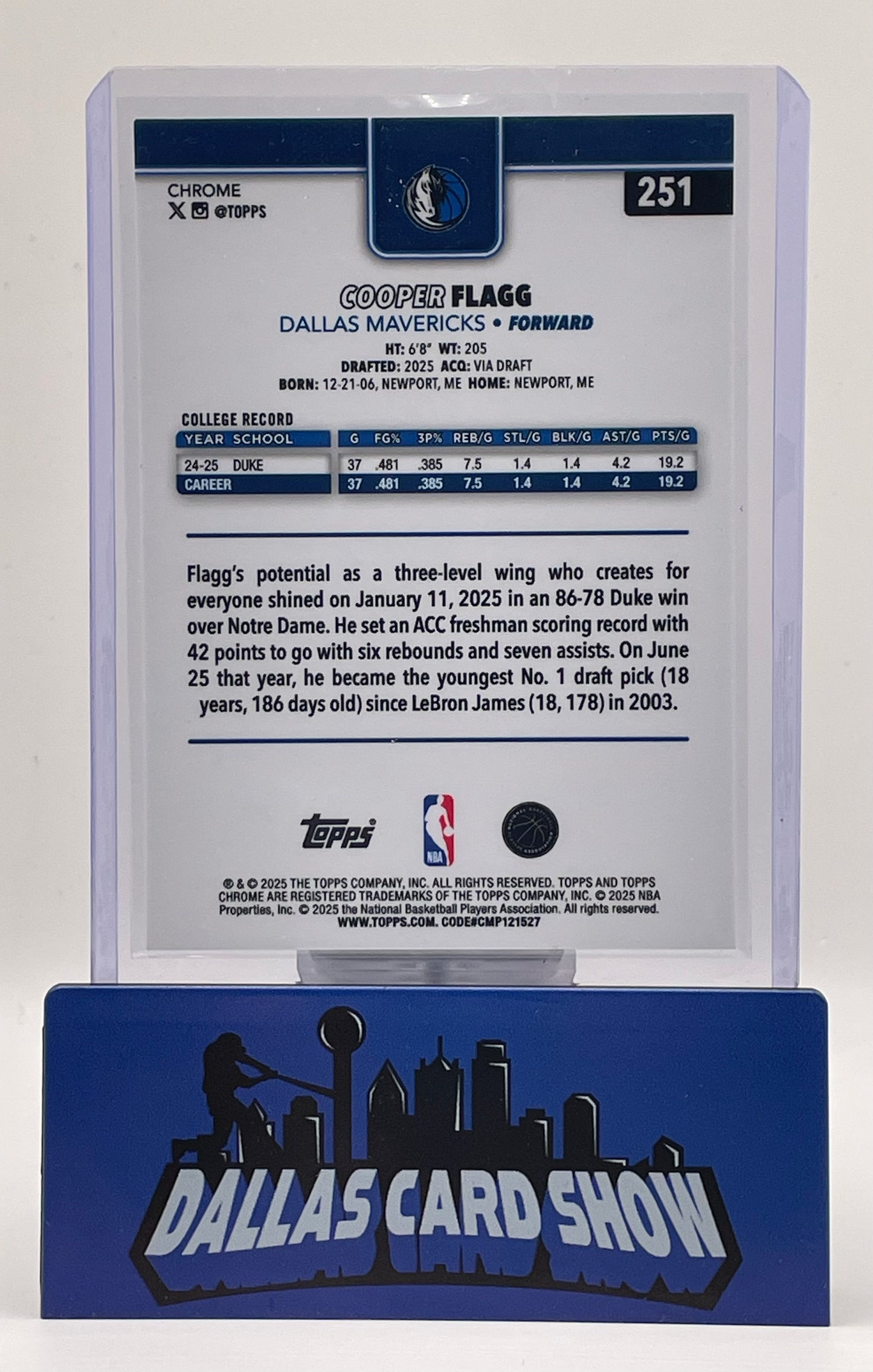 2025-26 Topps Chrome #251 Cooper Flagg Blue X-Fractor Mavericks