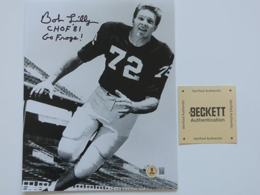 BOB LILLY TCU HORNED FROGS SIGNED 8x10 PHOTO w/INSC Cowboys BAS