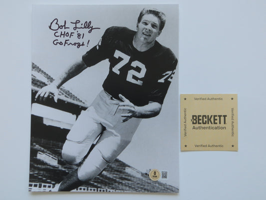 BOB LILLY TCU HORNED FROGS SIGNED 8x10 PHOTO w/INSC Cowboys BAS