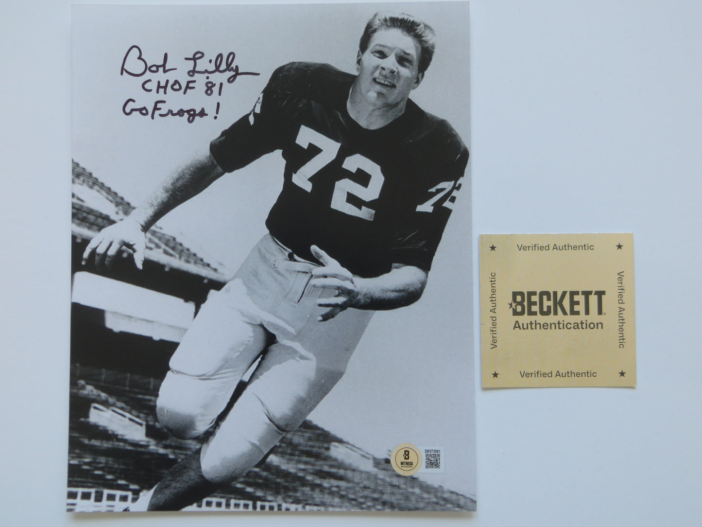 BOB LILLY TCU HORNED FROGS SIGNED 8x10 PHOTO w/INSC Cowboys BAS