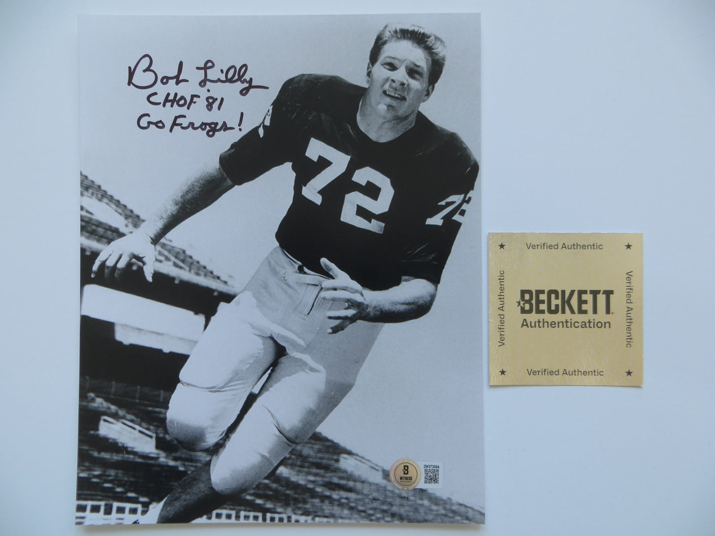 BOB LILLY TCU HORNED FROGS SIGNED 8x10 PHOTO w/CHOF81 Dallas Cowboys BAS