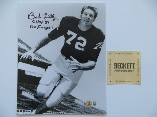 BOB LILLY TCU HORNED FROGS SIGNED 8x10 PHOTO w/CHOF81 Dallas Cowboys BAS