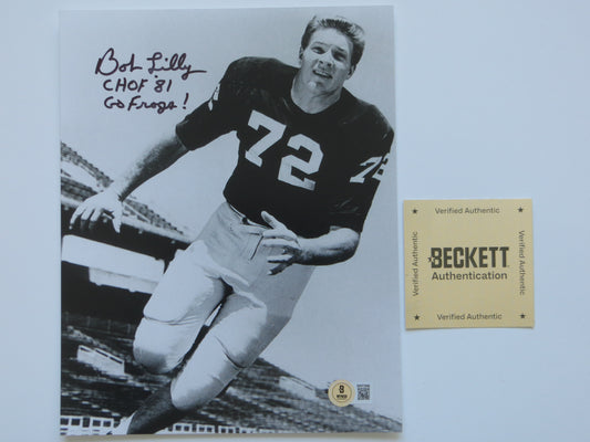 BOB LILLY TCU HORNED FROGS SIGNED 8x10 PHOTO w/INSC Cowboys BAS