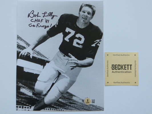 BOB LILLY TCU HORNED FROGS SIGNED 8x10 PHOTO w/CHOF81 Dallas Cowboys BAS