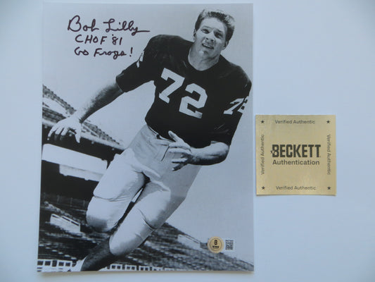 BOB LILLY TCU HORNED FROGS SIGNED 8x10 PHOTO w/CHOF81 Dallas Cowboys BAS