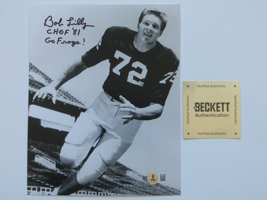 BOB LILLY TCU HORNED FROGS SIGNED 8x10 PHOTO w/CHOF81 Dallas Cowboys BAS