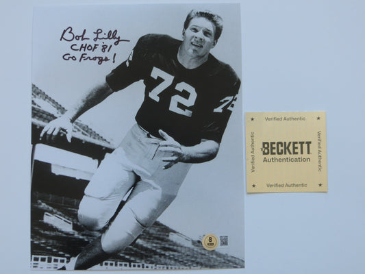 BOB LILLY TCU HORNED FROGS SIGNED 8x10 PHOTO w/CHOF81 Dallas Cowboys BAS