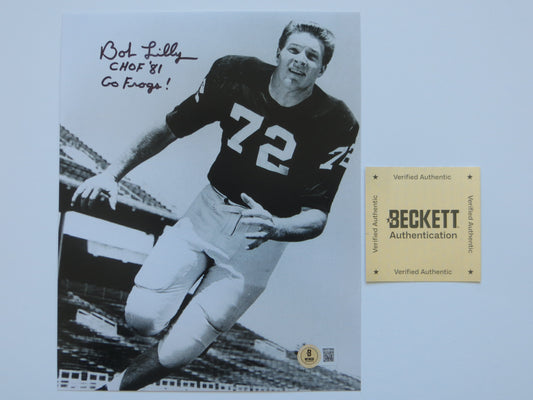 BOB LILLY TCU HORNED FROGS SIGNED 8x10 PHOTO w/CHOF81 Dallas Cowboys BAS