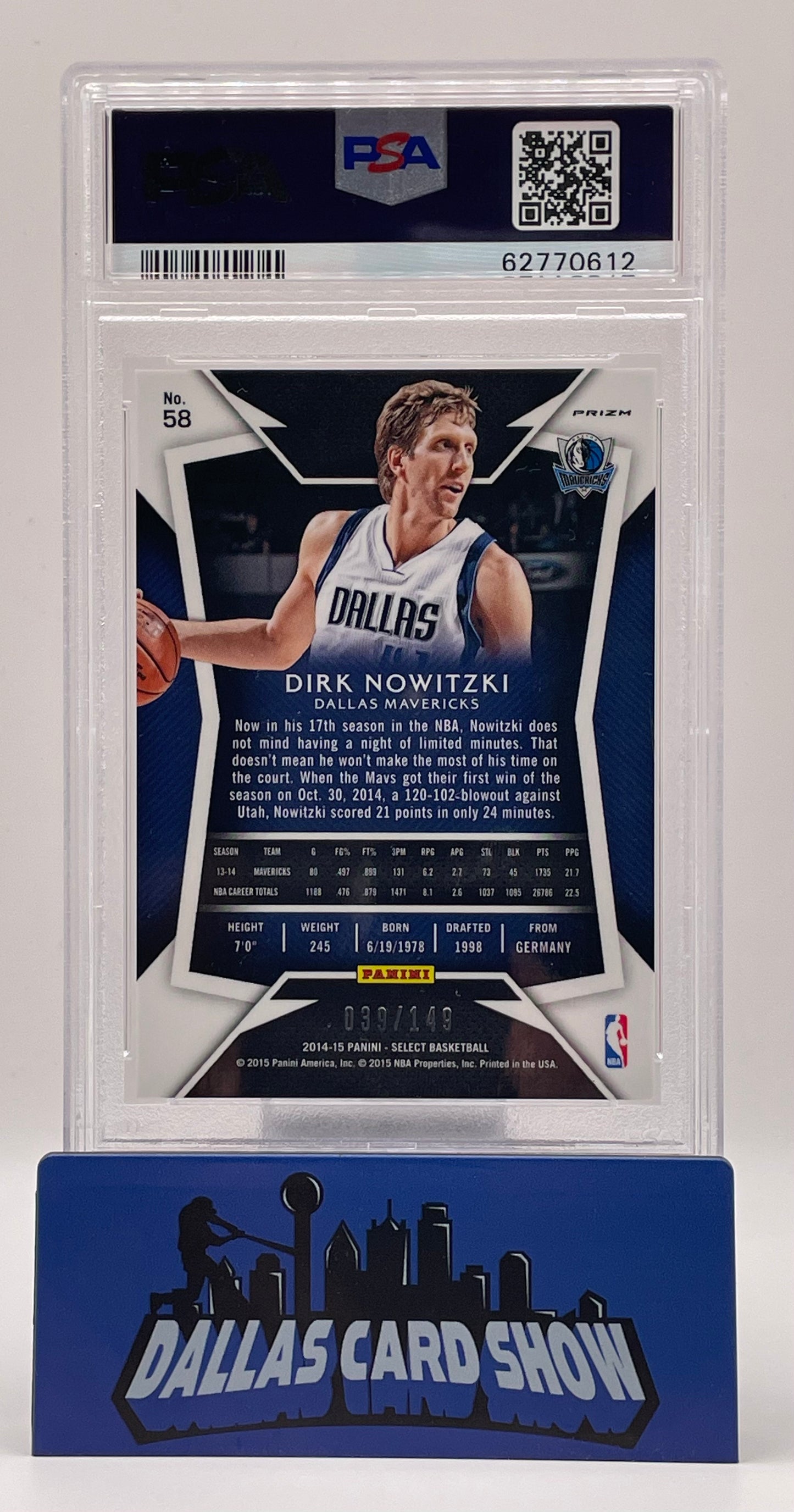 2014 Panini Select #58 Dirk Nowitzki Red Prizm /149 PSA 10