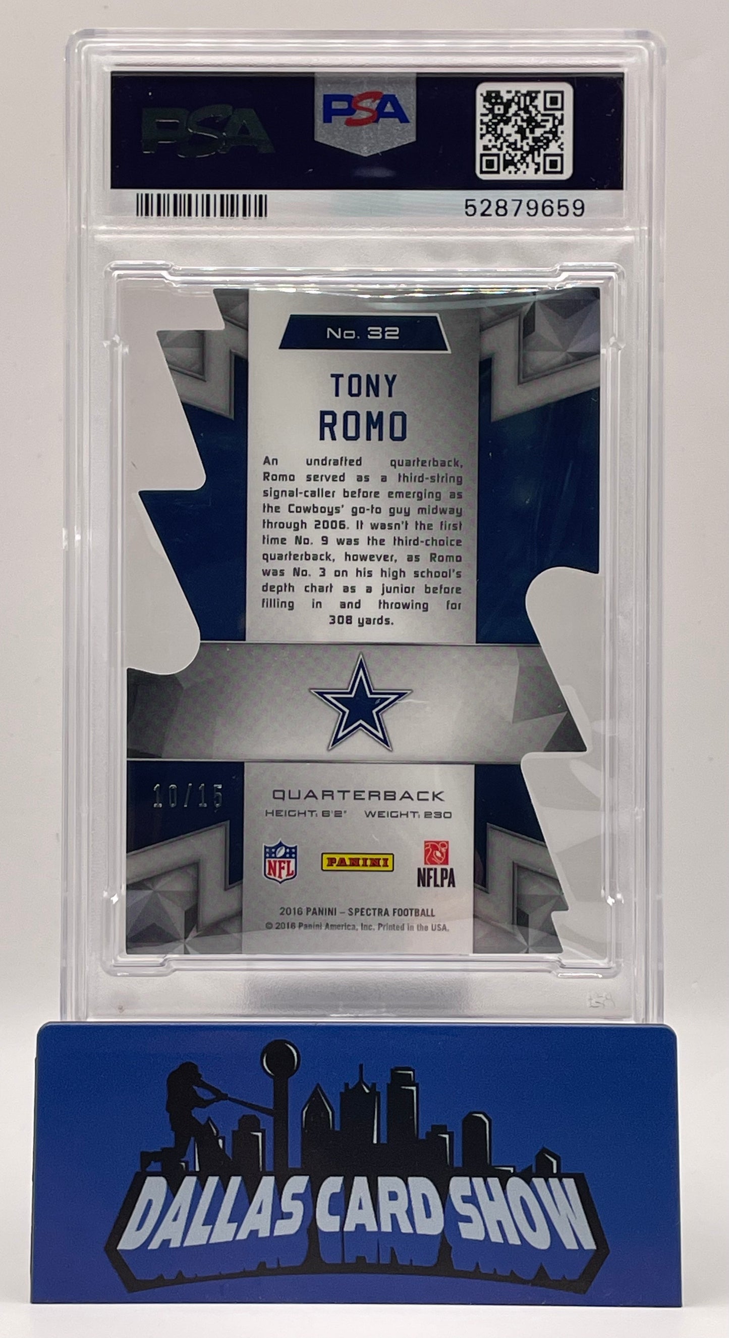 2016 Panini Spectra #32 Tony Romo Neon Green Die-Cut /15 PSA 10