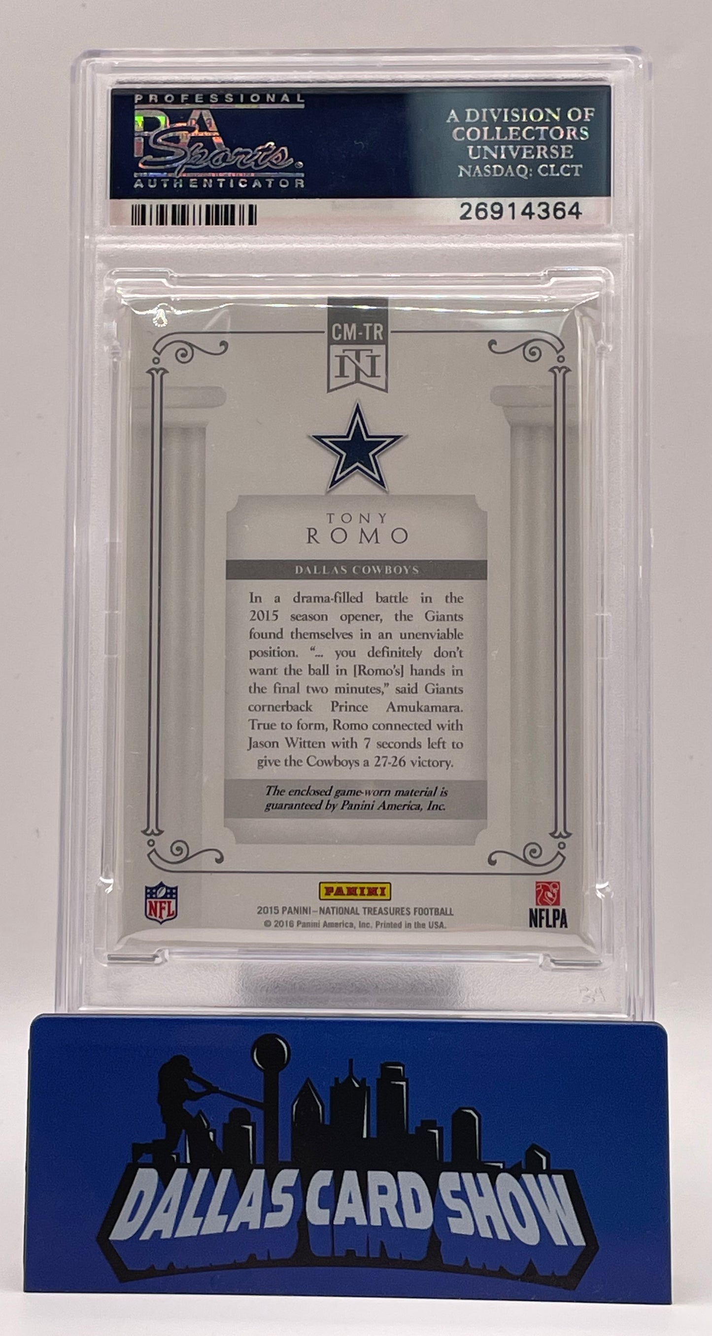 2015 Panini National Treasure #CM-TR Tony Romo Century Materials /49 PSA 8