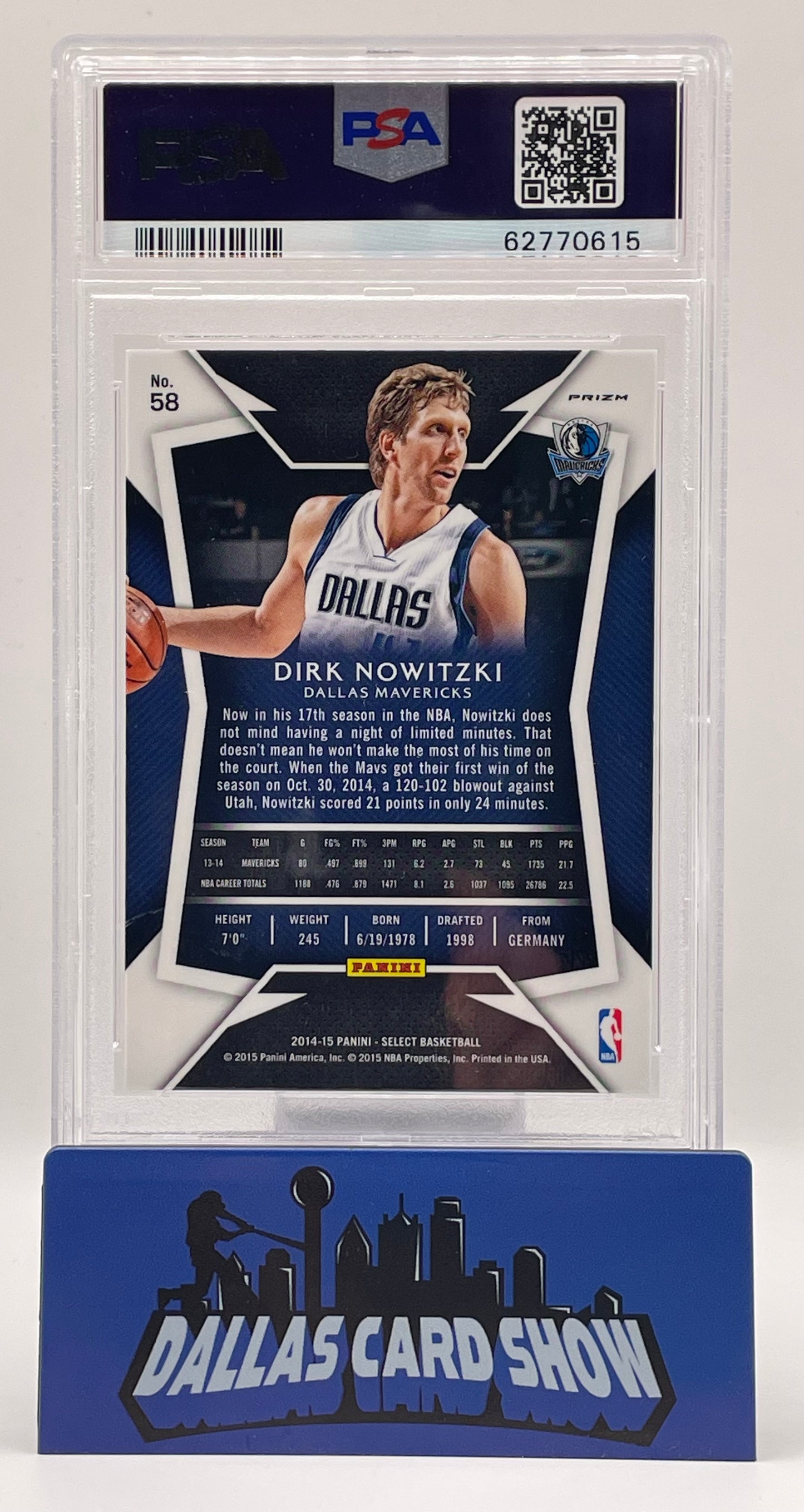 2014 Panini Select #58 Dirk Nowitzki Silver Prizm PSA 9