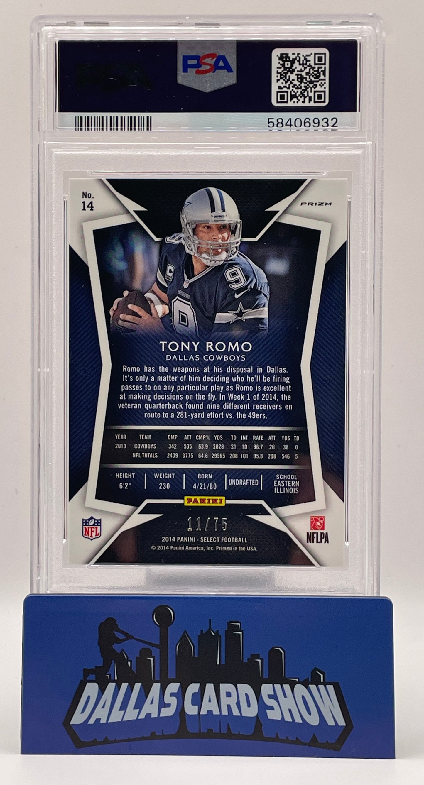 2014 Panini Select #14 Tony Romo Orange Prizm /75 PSA 10