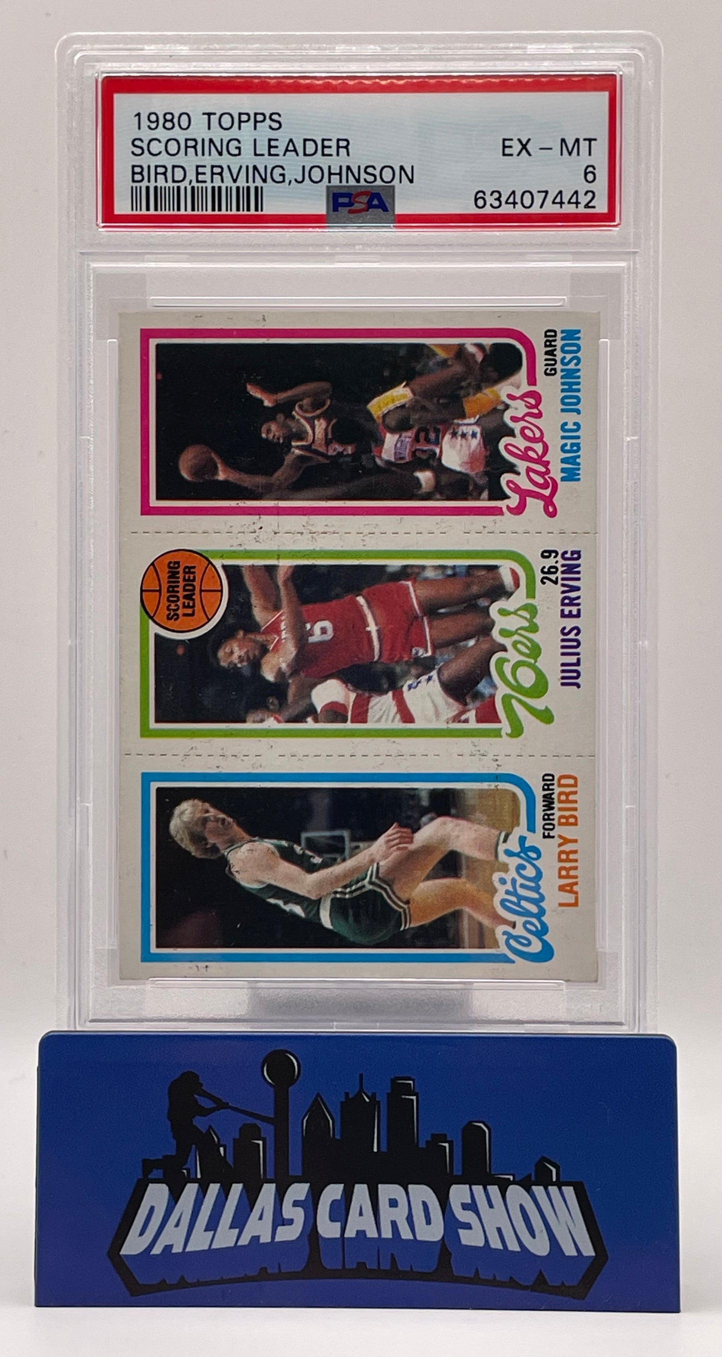 1980 Topps Magic Johnson,Larry Bird,Julius Erving Scoring Leaders PSA 6