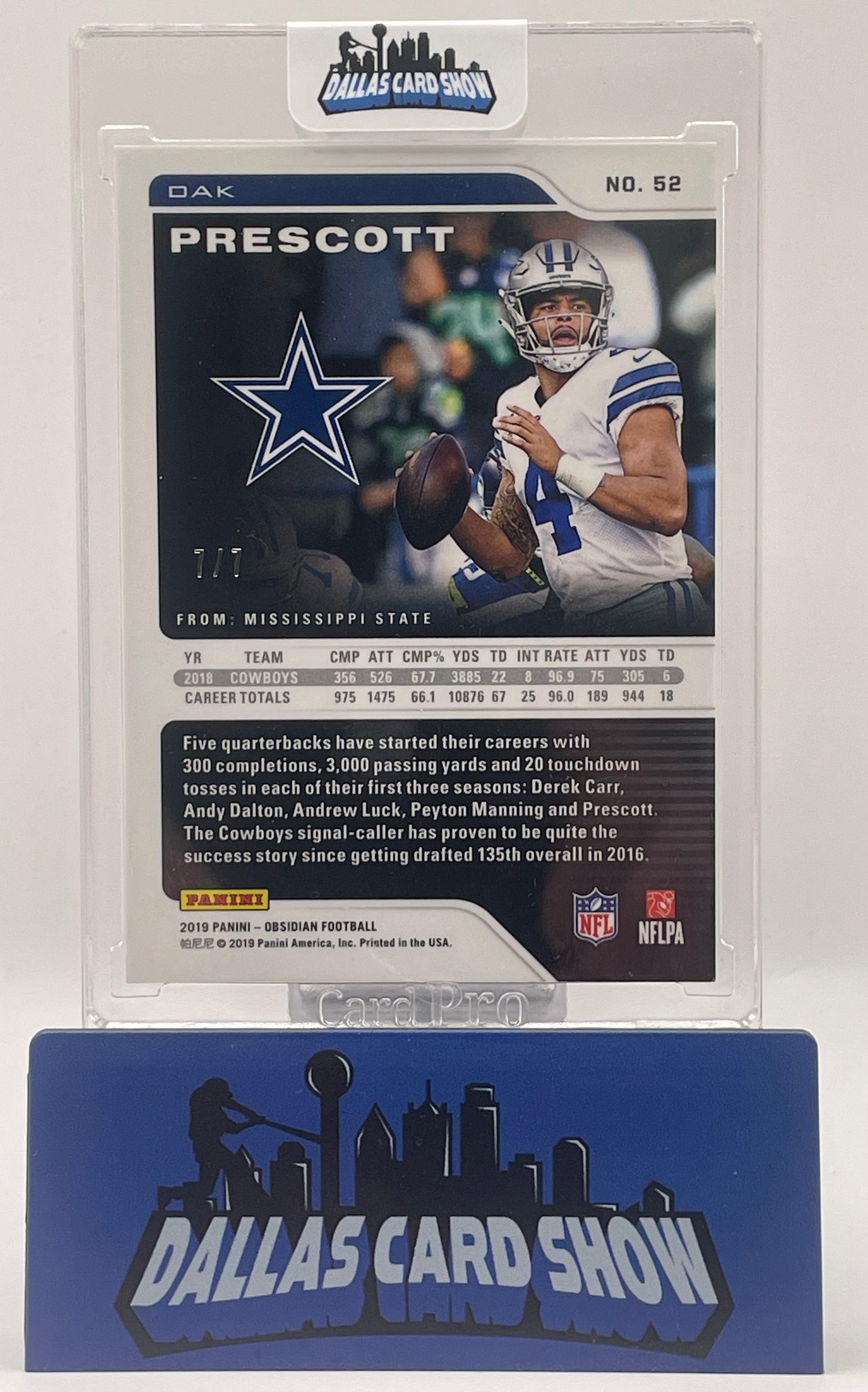 2019 Panini Obsidian #52 Dak Prescott White /7