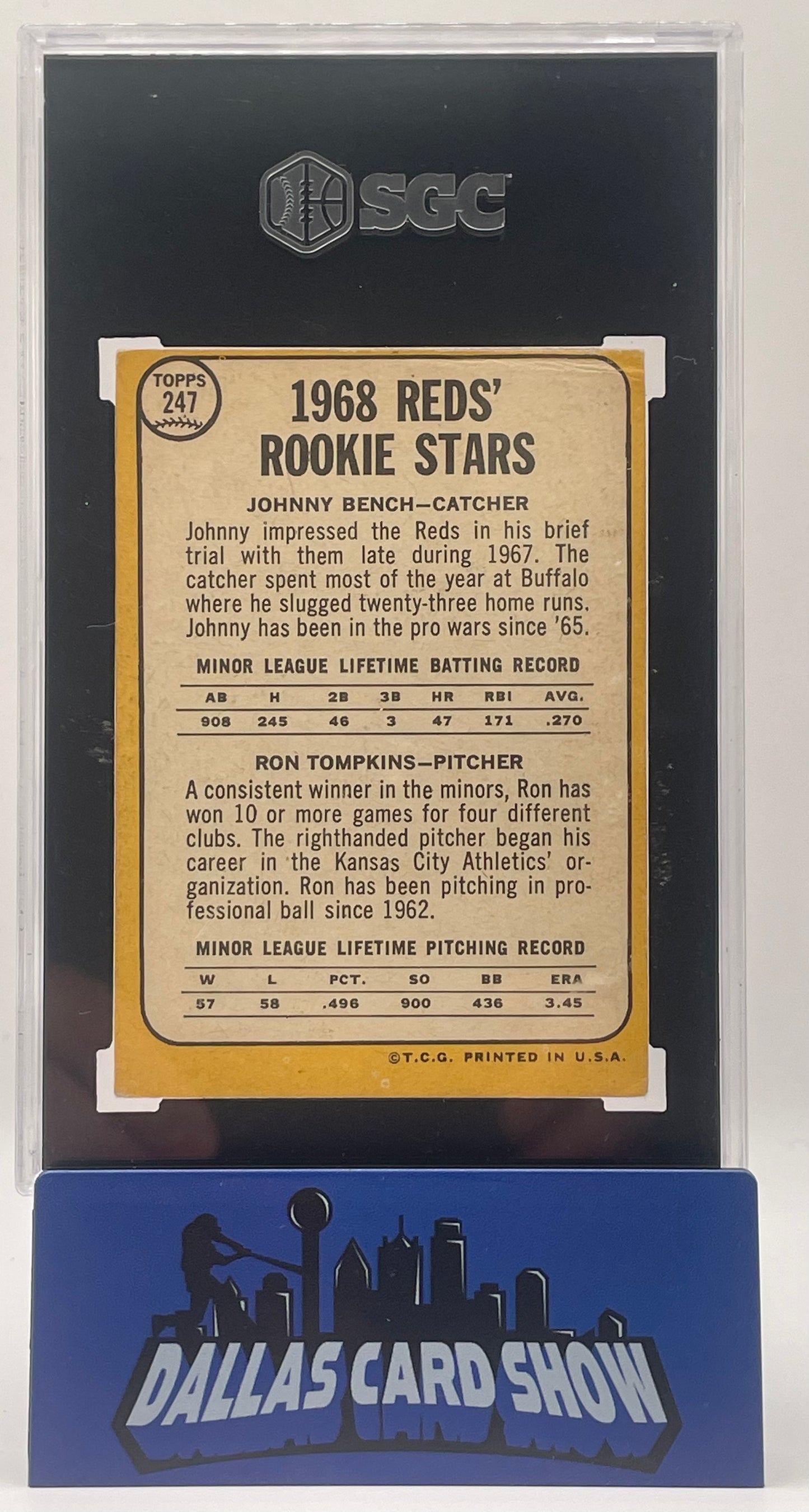 1968 Topps #247 Johnny Bench Rookie RC SGC 3