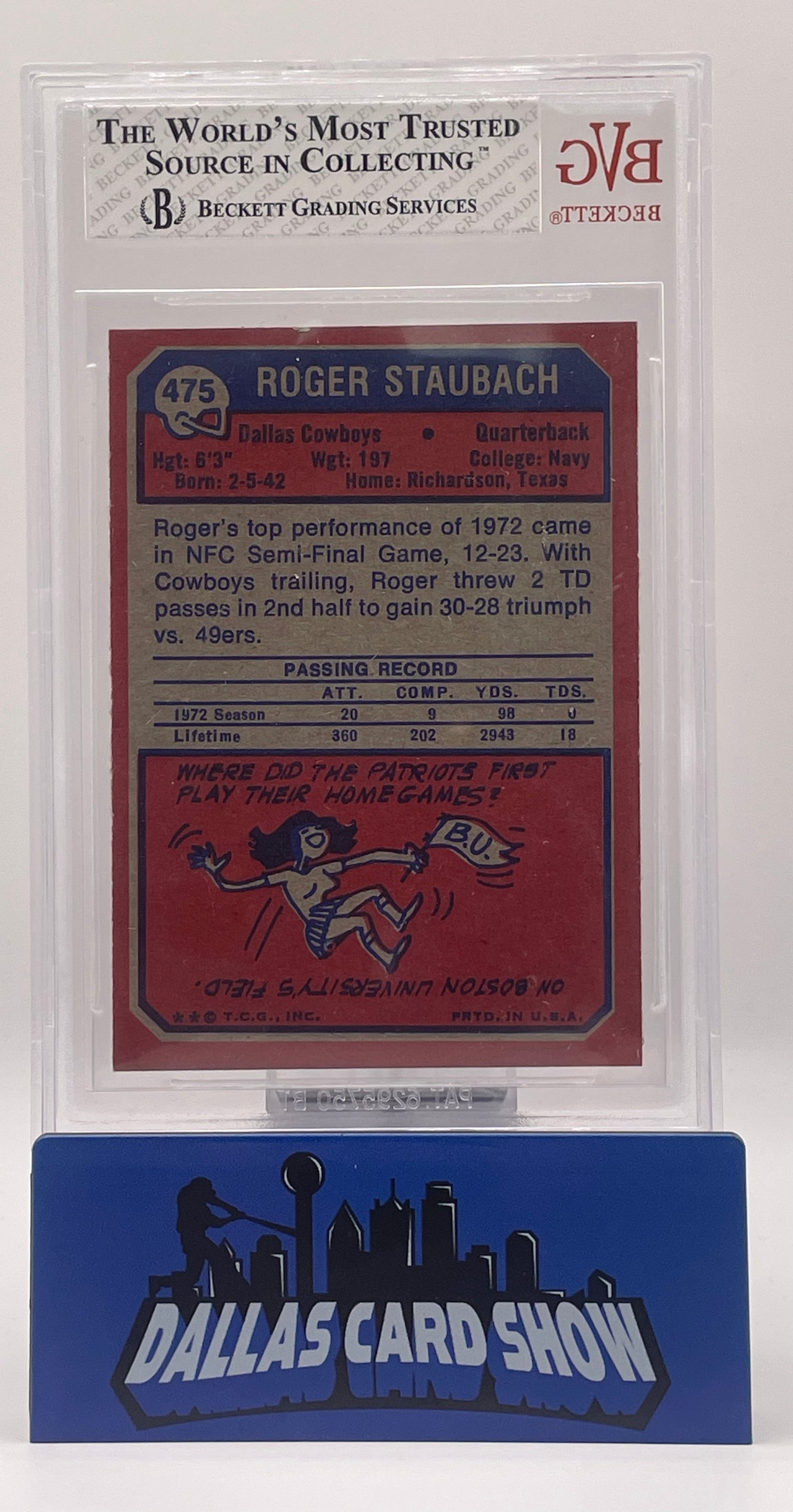 1973 Topps Roger Staubach #475 BVG 7 NEAR MINT