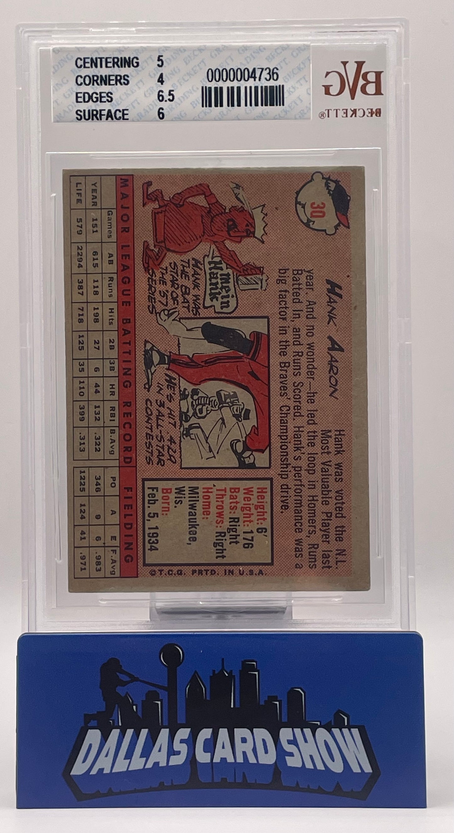 1958 Topps Hank Aaron Name in White #30A BVG 4.5 VG-EX+
