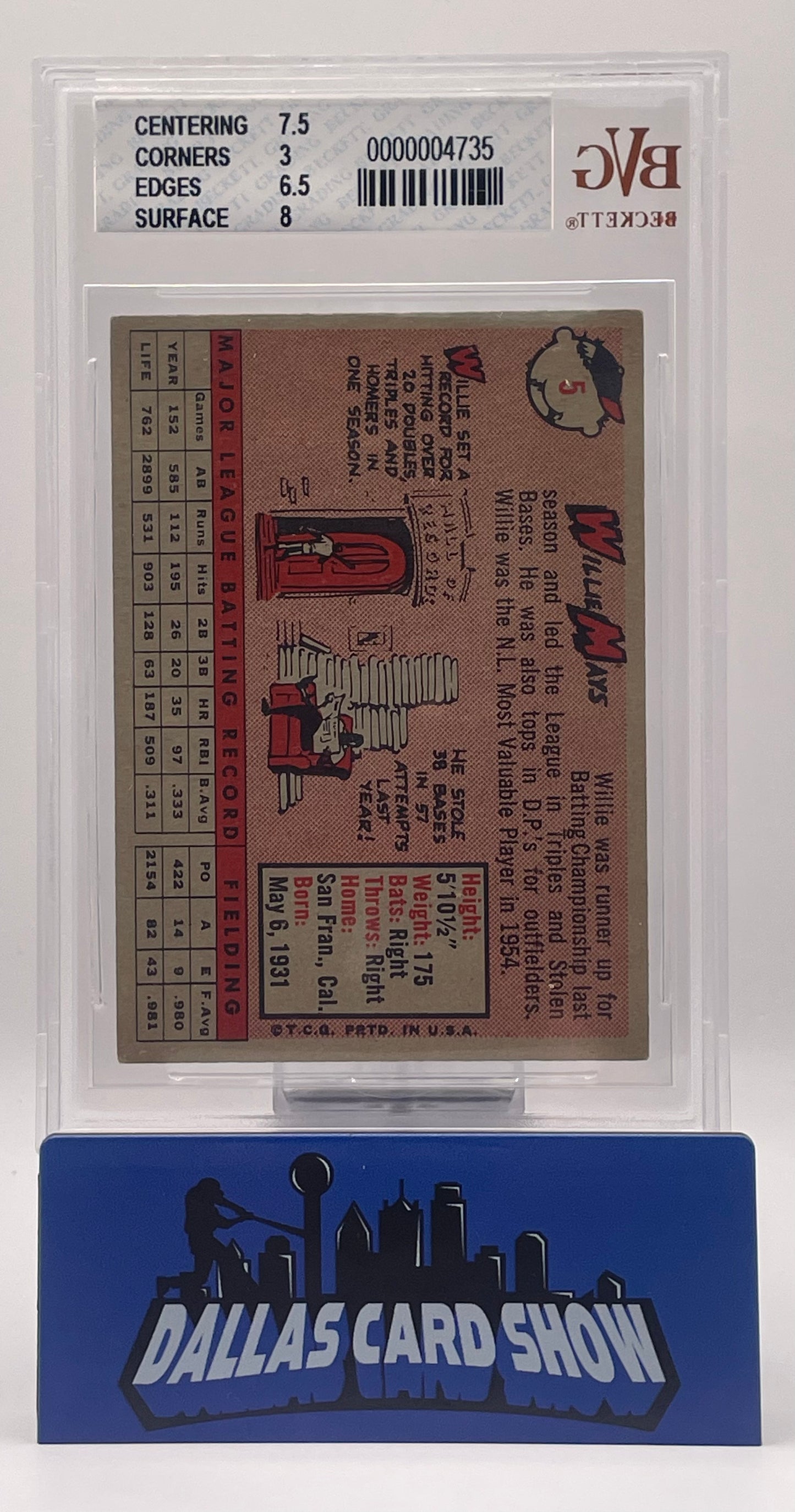 1958 Topps Willie Mays #5 BVG 4 VG-EX