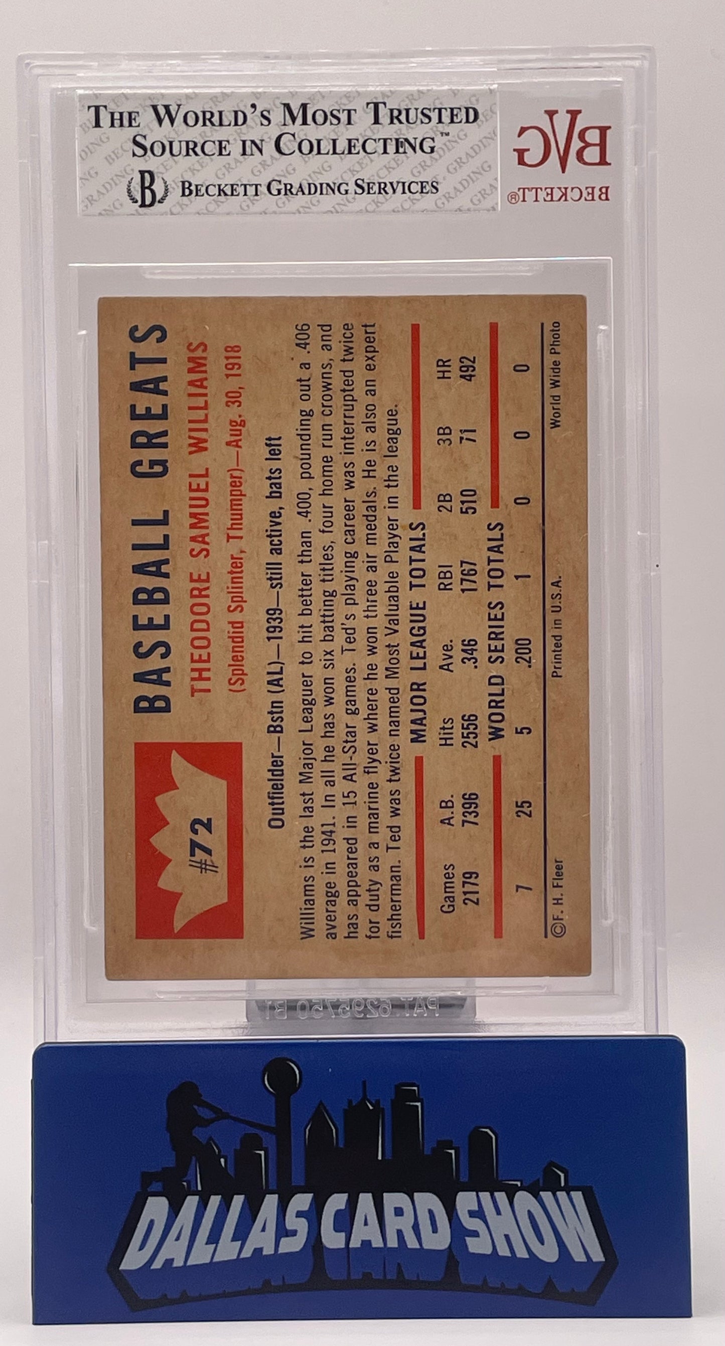 1960 Fleer Ted Williams #72 BVG 6 EX-MT