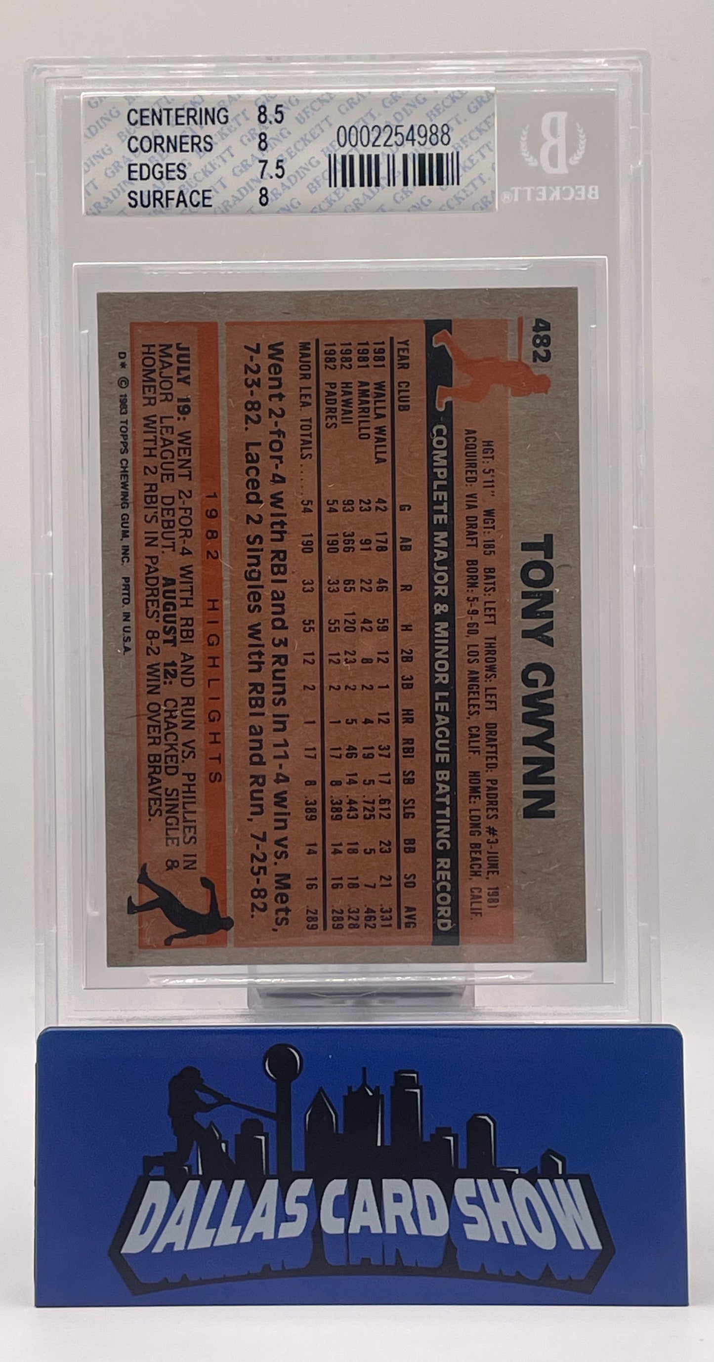 1983 Topps Tony Gwynn #482 BVG 8 NM-MT