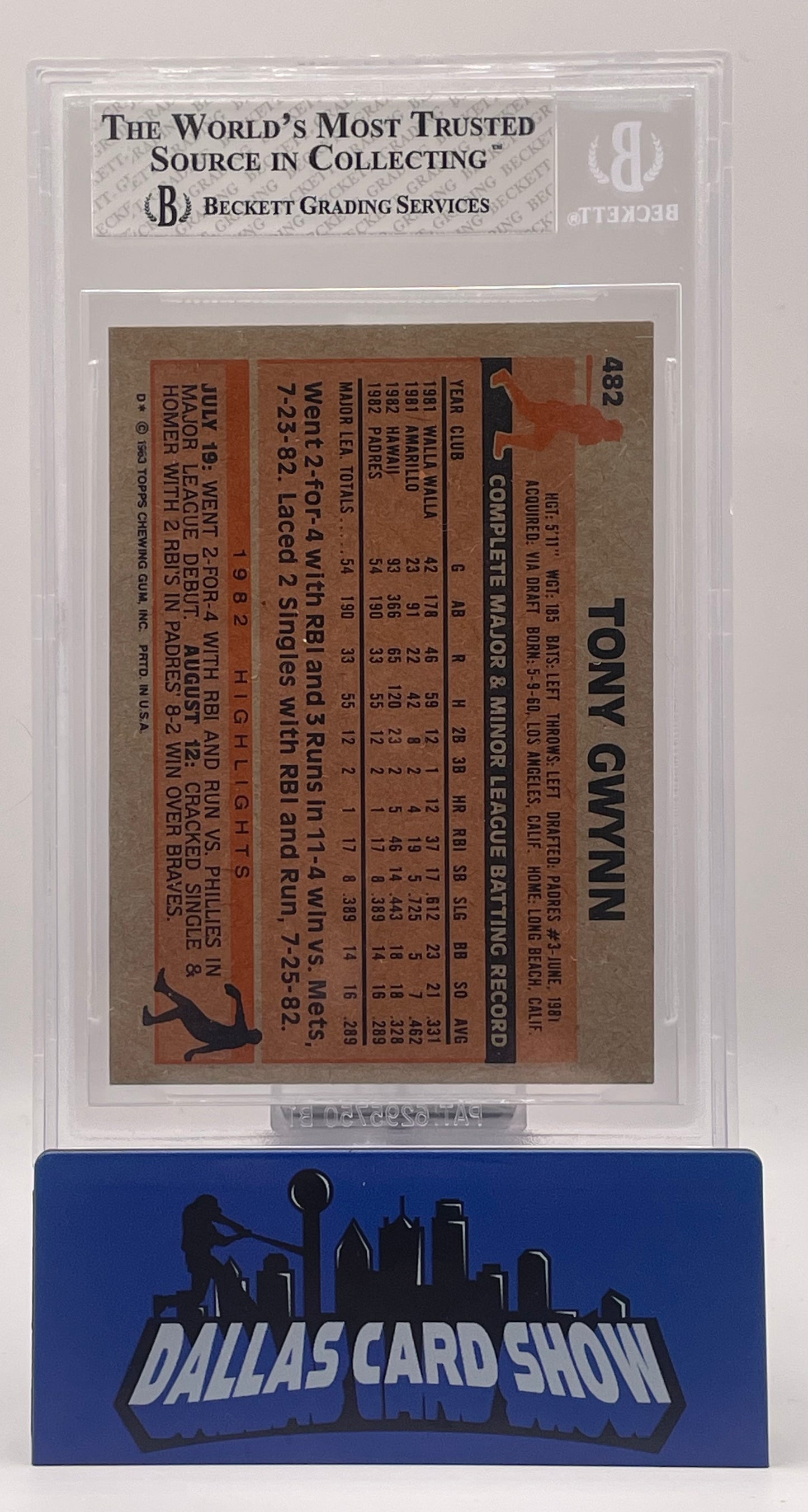 1983 Topps Tony Gwynn #482 BVG 7.5 NEAR MINT+