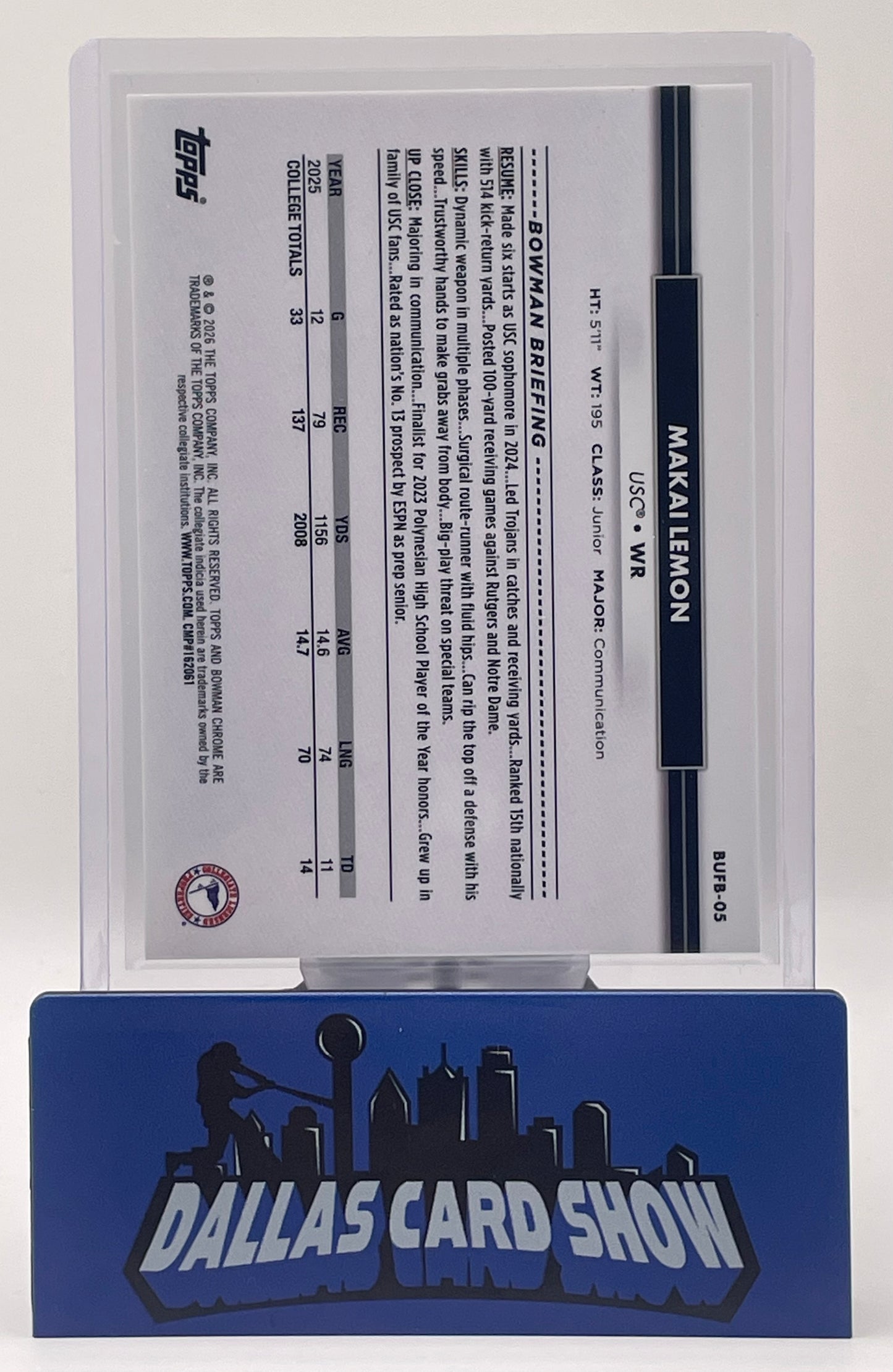 2026 National Bowman Chrome U Makai Lemon /50 #BUFB-05