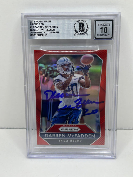 2015 Panini Prizm Darren McFadden #20 Retail Red Prizm Auto Beckett Witnessed 10 Auto