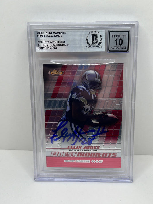 2008 Finest Moments Felix Jones #FMFJ Auto Beckett Witnessed Beckett 10 Autograph