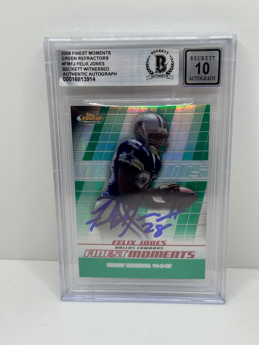 2008 Finest Moments Felix Jones #FMFJ Green Refractor Beckett Witnessed Beckett 10 Auto