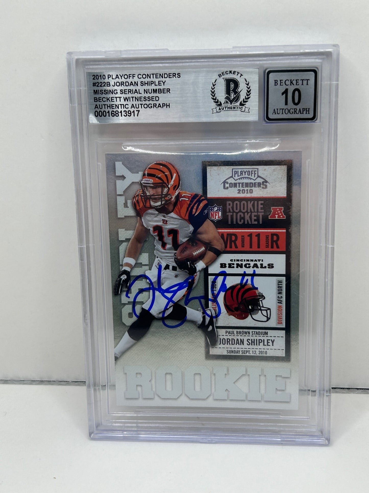 2010 Playoff Contenders Jordan Shipley #222B Missing Serial Number Beckett Authentic