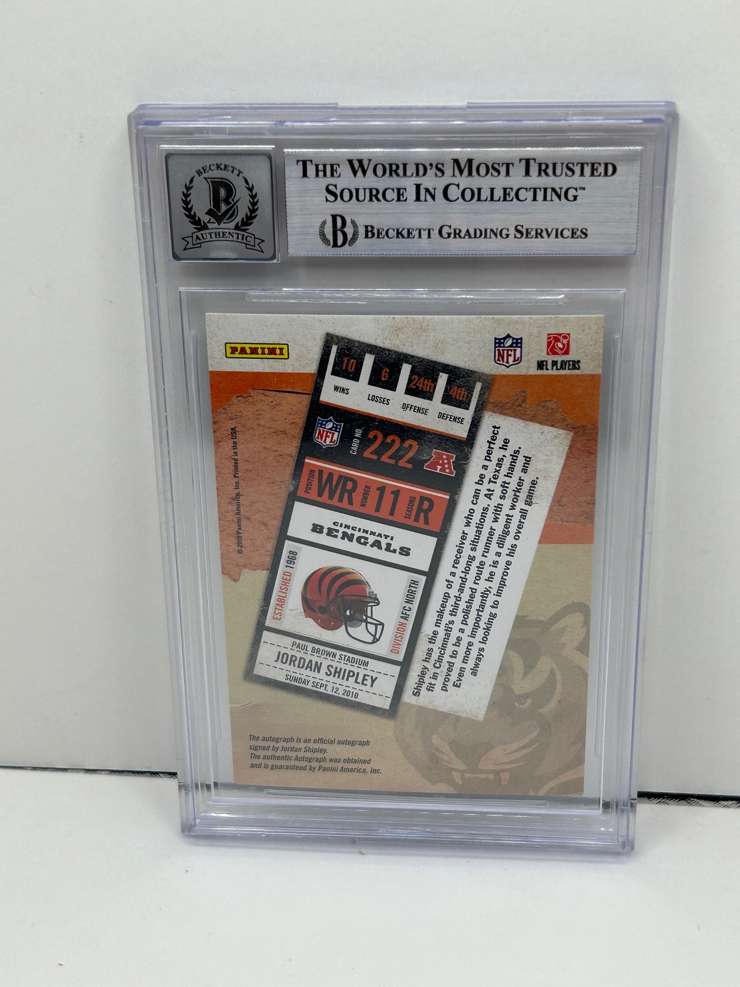 2010 Playoff Contenders Jordan Shipley #222B Missing Serial Number Beckett Authentic