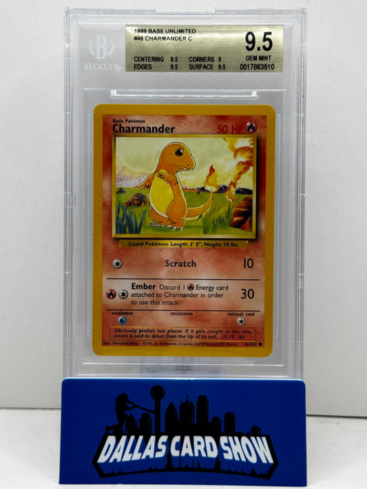 1999 Base Set Charmander Unlimited Beckett 9.5
