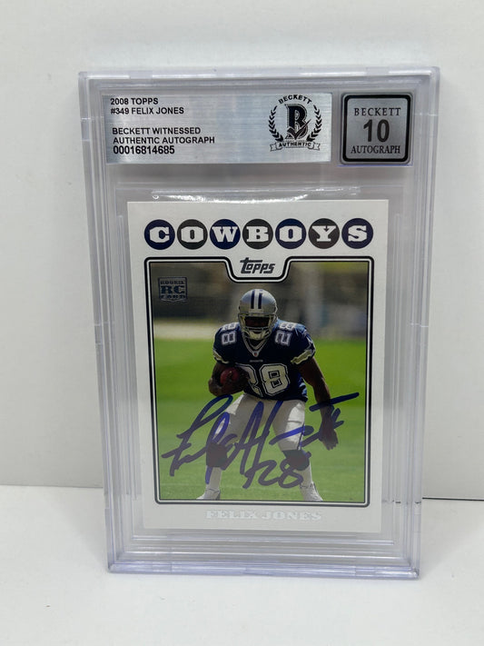 2008 Topps Felix Jones #349 Auto Rookie Beckett Witnessed Beckett 10 Autograph