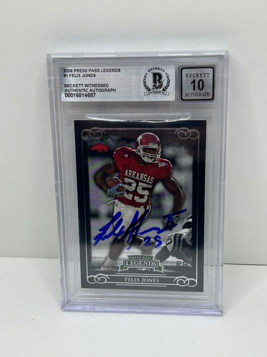 2008 Press Pass Legends Felix Jones #1 Auto Beckett Witnessed Beckett 10 Autograph