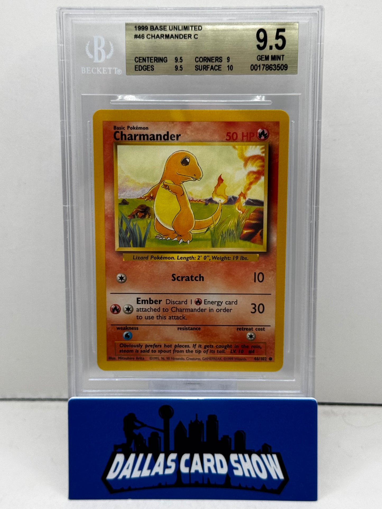 1999 Base Set Charmander Unlimited Beckett 9.5