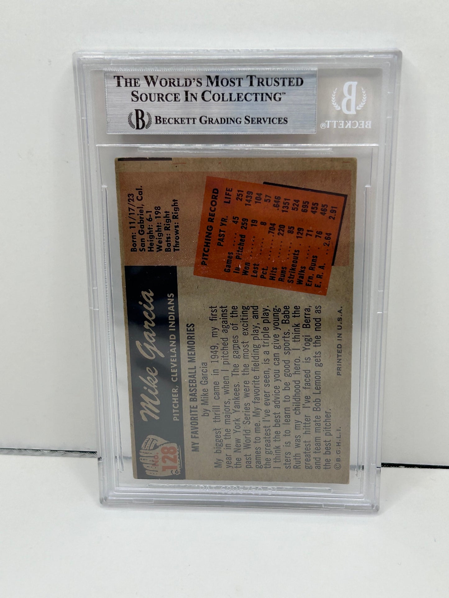 1955 Bowman Mike Garcia #128 Auto Beckett Authentic Deceased in 1986