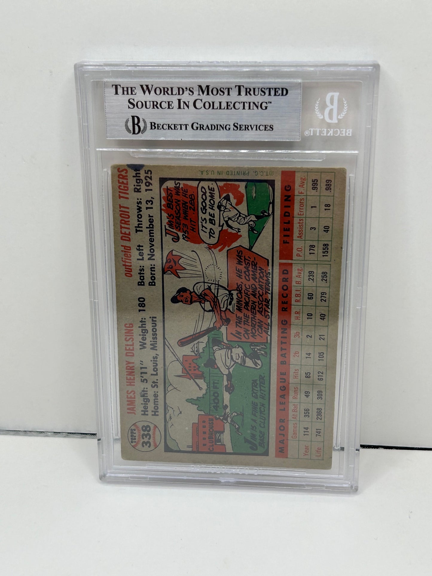 1956 Topps Jim Delsing #338 Auto Beckett Authenticated Deceased in 2006