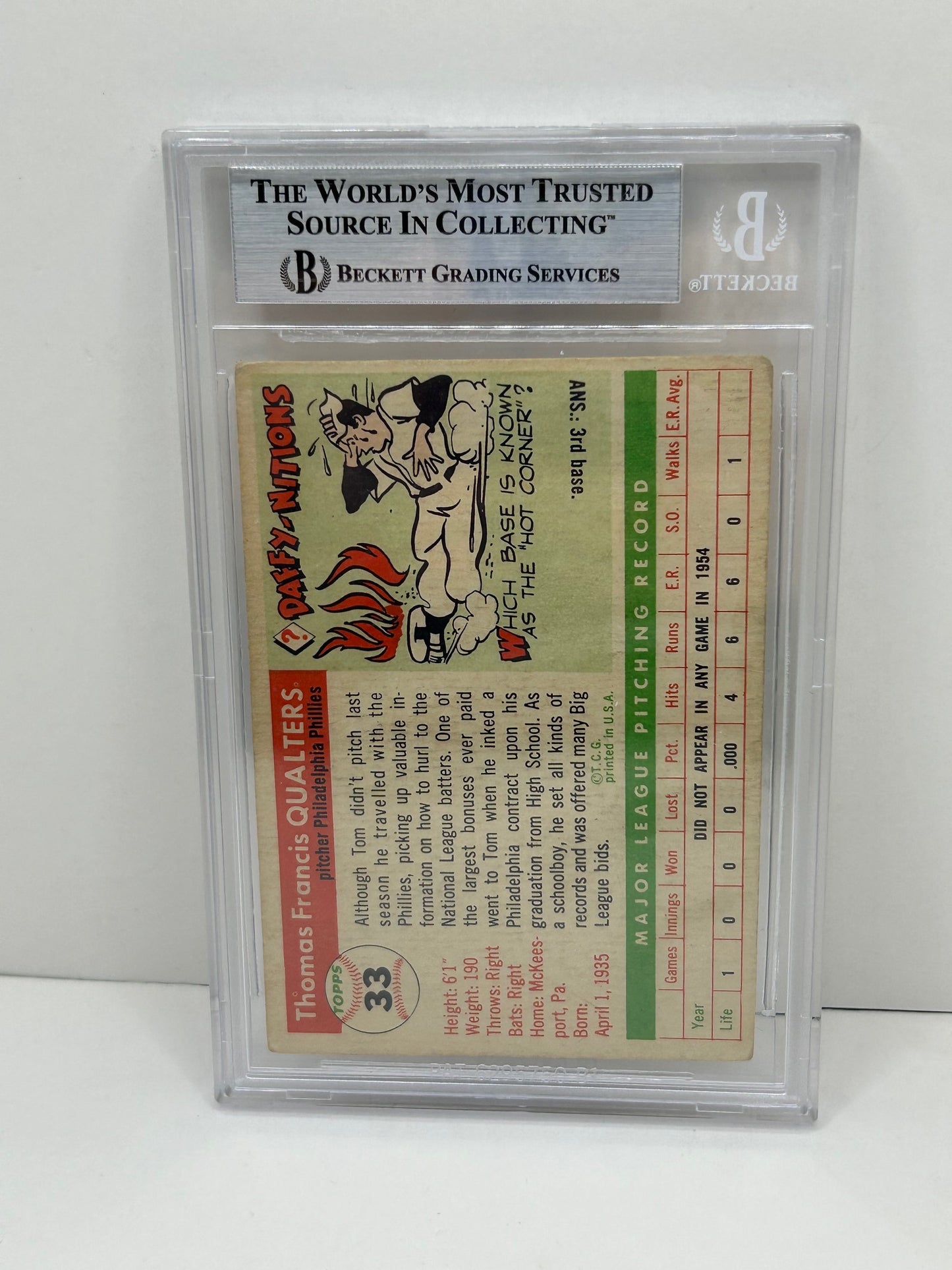 1955 Topps Tom Qualters #33 Auto Beckett Authentic Deceased in 2024