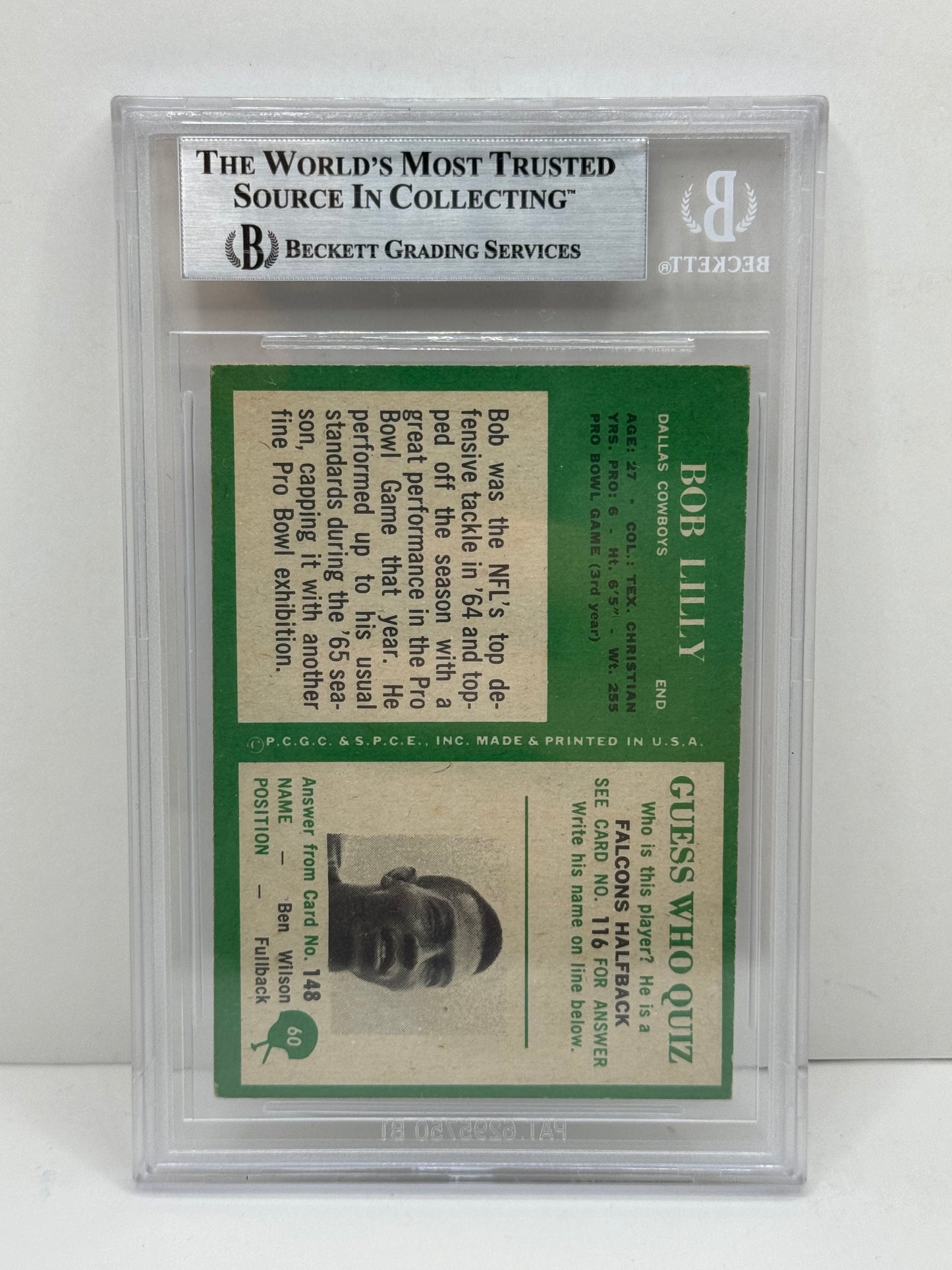 1966 Philadelphia #60 Bob Lilly Beckett Witnessed Beckett Authentic (4991)
