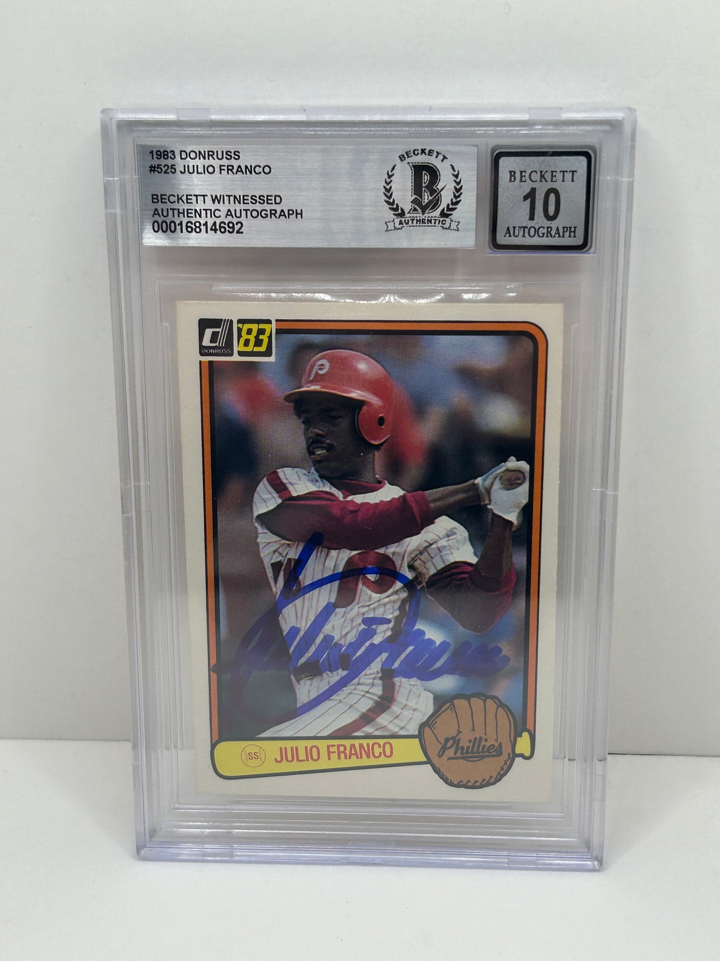1983 Donruss Julio Franco #525 Auto Beckett Witnessed Beckett 10 Autograph (4692)