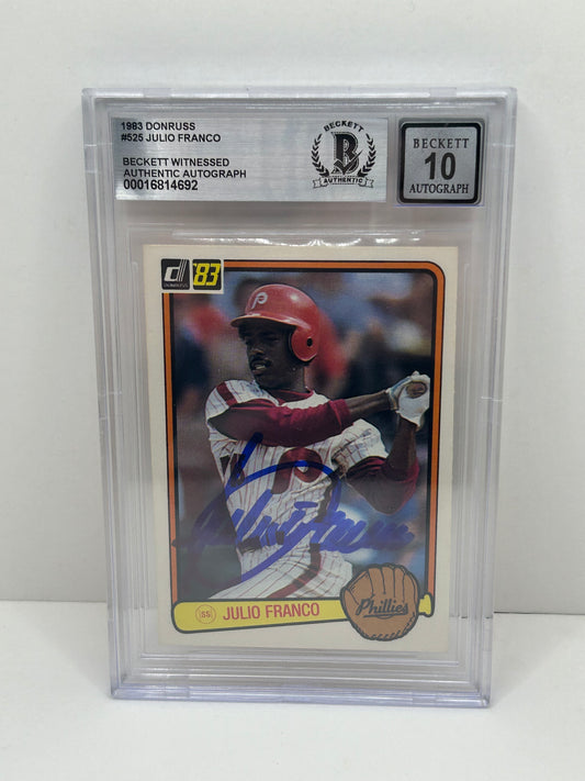 1983 Donruss Julio Franco #525 Auto Beckett Witnessed Beckett 10 Autograph (4692)