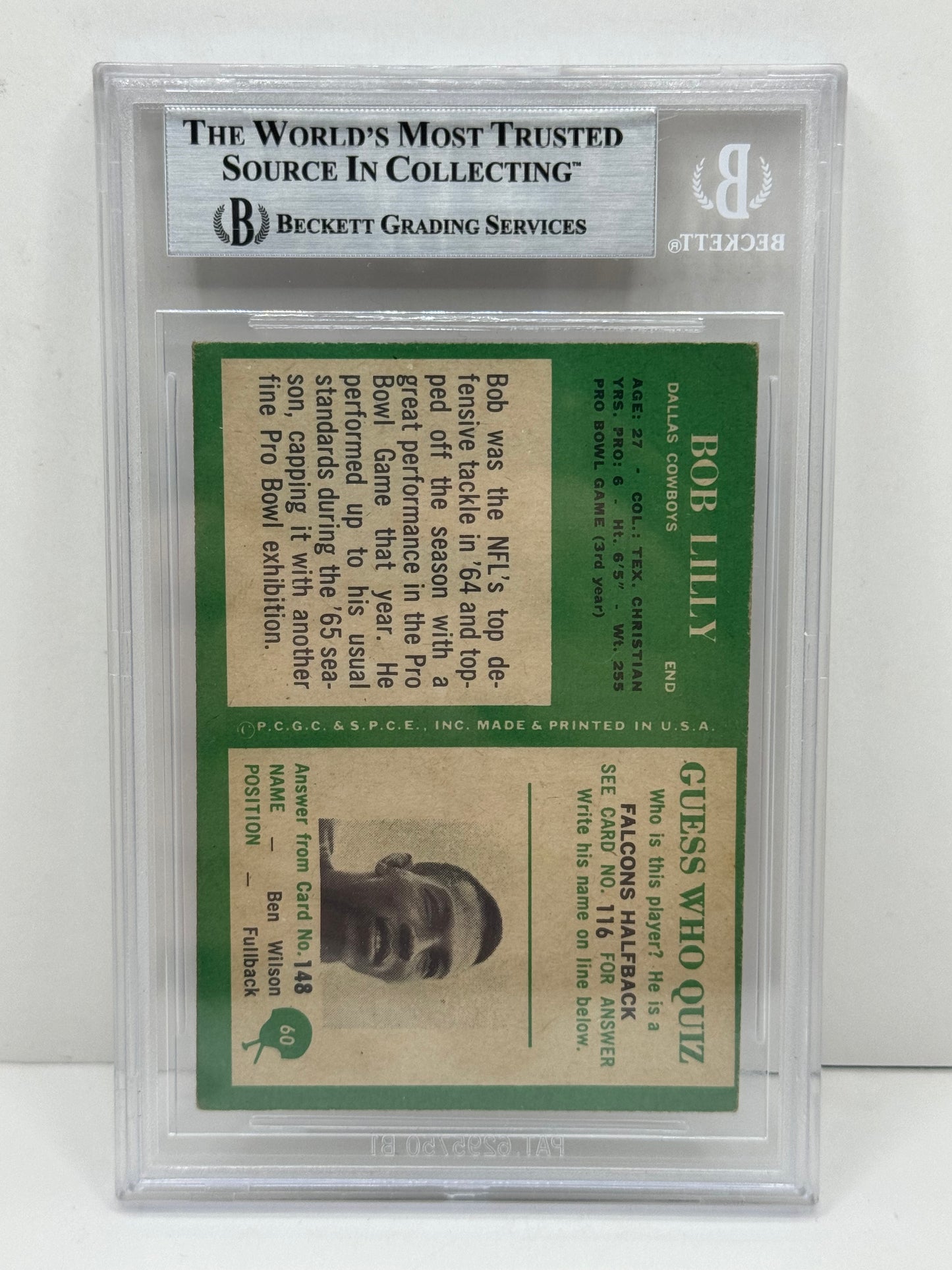 1966 Philadelphia #60 Bob Lilly Beckett Witnessed Beckett Authentic (4990)