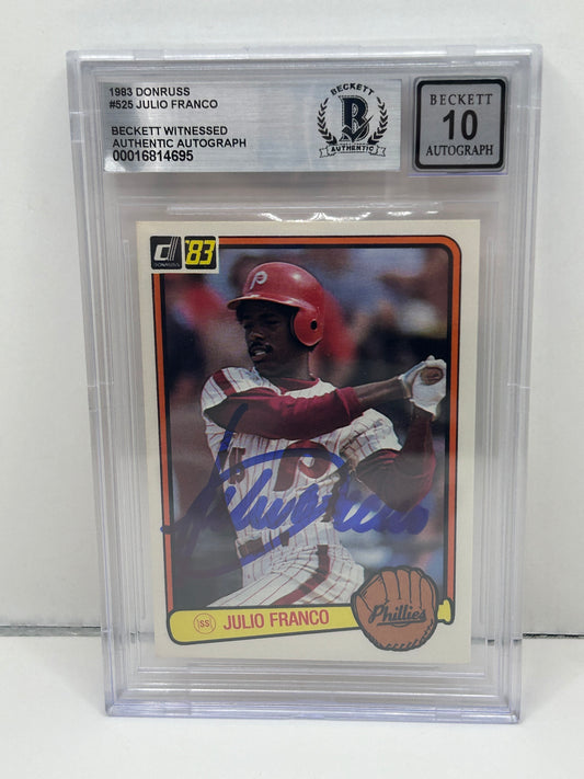 1983 Donruss Julio Franco #525 Auto Beckett Witnessed Beckett 10 Autograph (4695)