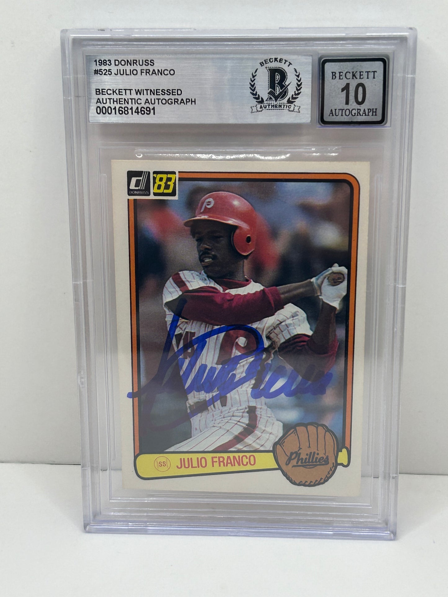1983 Donruss Julio Franco #525 Auto Beckett Witnessed Beckett 10 Autograph (4691)